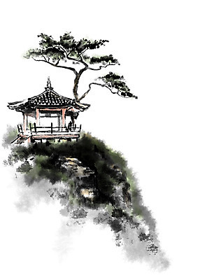 PSD 한국전통 건축물 한국건축 일러스트 캘리그라피 한옥 수묵화 사람없음 소나무 정자 국내일러스트 나무 전통 건축 고건축 한국 미술 파일형식