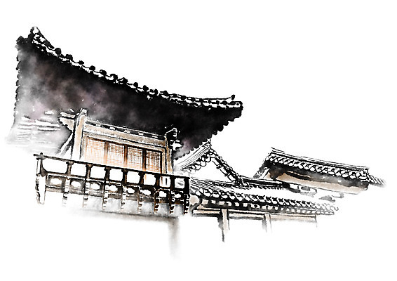 PSD 한국전통 건축물 한국건축 일러스트 캘리그라피 한옥 수묵화 사람없음 국내일러스트 전통 건축 고건축 한국 미술 파일형식