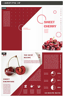 템플릿 표지디자인 표지 ZIP 내지 리플렛 과일 3단접지 팜플렛 사람없음 빨간색 신선 원형 체리 삼각형 직사각형 인디자인 INDD 이미지템플릿 도형 컬러 파일형식