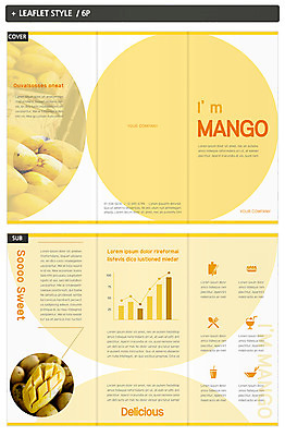 템플릿 표지디자인 표지 ZIP 내지 리플렛 과일 3단접지 그래프 팜플렛 사람없음 노란색 원형 망고 인디자인 INDD 이미지템플릿 도형 컬러 열대과일 파일형식