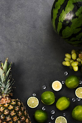 포토 JPG 스튜디오촬영 백그라운드 과일 포도 여름음식 수박 프레임 실내 사람없음 하이앵글 얼음 파인애플 청포도 라임 제철 제철음식 제철과일 국내포토 자연요소 음식 뷰포인트 내부 열대과일 파일형식 여름_계절