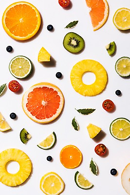 포토 JPG 스튜디오촬영 백그라운드 오렌지 과일 방울토마토 실내 키위 사람없음 하이앵글 레몬 자몽 파인애플 블루베리 라임 국내포토 뷰포인트 토마토 내부 열대과일 파일형식