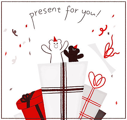 PSD 캐릭터 일러스트 곰 선물 사람없음 친구 선물상자 파티 백곰 흑곰 일러캐릭터 동물 포유류 관계 이벤트 상자 파일형식