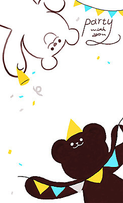 PSD 캐릭터 일러스트 곰 프레임 폭죽 사람없음 친구 파티 백곰 가랜드 프레임일러스트 흑곰 일러캐릭터 동물 포유류 관계 이벤트 파티용품 파일형식