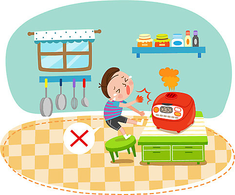 전신 남자 어린이 의자 일러스트 창문 한명 서기 안전 주방 수증기 위험 밥솥 화상 국내일러스트 AI파일 1 가구 컨셉 모션 주방용품 사람 상처 파일형식 벡터