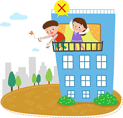 전신 나무 구름 여자 남자 어린이 나비 일러스트 장난 난간 서기 안전 건물 발코니 위험 고층 국내일러스트 AI파일 자연요소 식물 건축물 곤충 컨셉 모션 사람 파일형식 벡터