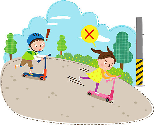 전신 나무 구름 여자 남자 어린이 일러스트 안전 두명 헬멧 안전장비 위험 속도 전봇대 무릎보호대 퀵보드 국내일러스트 AI파일 자연요소 식물 공공시설 교통수단 컨셉 사람 장비 보호장비 파일형식 벡터