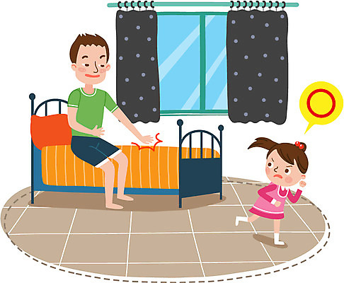 전신 여자 남자 어린이 일러스트 모션 서기 안전 성인 두명 침대 커튼 위험 거절 이상 국내일러스트 AI파일 가구 컨셉 사람 파일형식 벡터