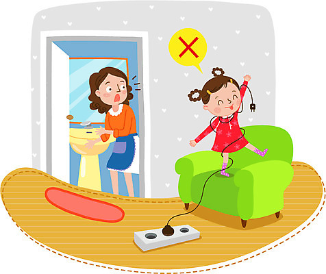 전신 여자 딸 어린이 일러스트 엄마 서기 안전 상반신 성인 두명 소파 전선 콘센트 전기에너지 위험 세면대 국내일러스트 AI파일 컨셉 의자 가족 모션 사람 에너지 파일형식 벡터
