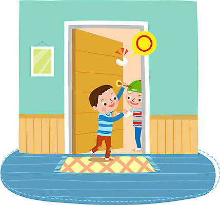 전신 남자 어린이 액자 일러스트 장난 손잡이 서기 안전 두명 문 카펫 보호 국내일러스트 AI파일 컨셉 모션 사람 파일형식 벡터