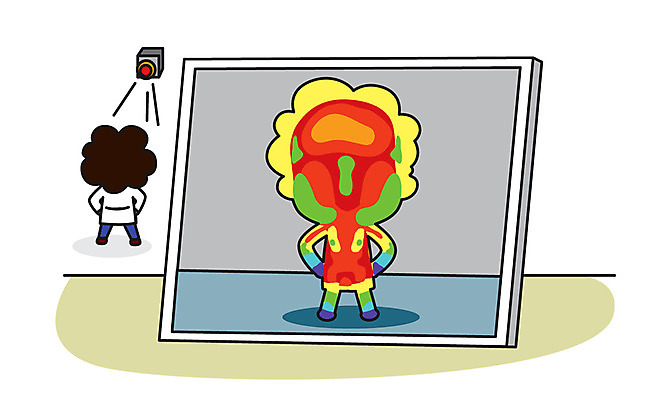 전신 캐릭터 남자 스티커 일러스트 직업캐릭터 한명 서기 성인 카메라 과학자 측정 체온 적외선 일러캐릭터 AI파일 직업 1 과학 모션 사람 전자제품 학자 파일형식 벡터