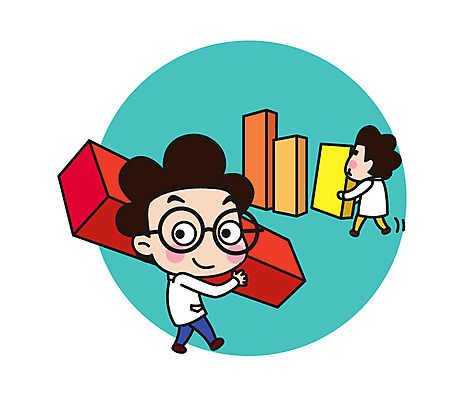 전신 캐릭터 남자 스티커 일러스트 그래프 직업캐릭터 서기 들기 성인 두명 막대기 과학자 막대그래프 일러캐릭터 AI파일 직업 과학 모션 사람 학자 파일형식 벡터