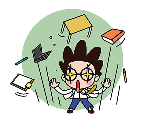 전신 캐릭터 남자 스티커 일러스트 직업캐릭터 한명 성인 책 노트북 펜 과학자 책상 파일 공중부양 초능력 일러캐릭터 AI파일 직업 1 과학 가구 사람 전자제품 필기구 학자 파일형식 벡터