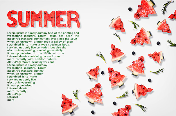 PSD 편집이미지 포스터 나뭇잎 여름음식 수박 사람없음 여름 여름휴가 바캉스 시원함 나무모양 제철음식 제철과일 이미지편집 모양 계절 음식 잎 과일 휴가 제철 파일형식 여름_계절