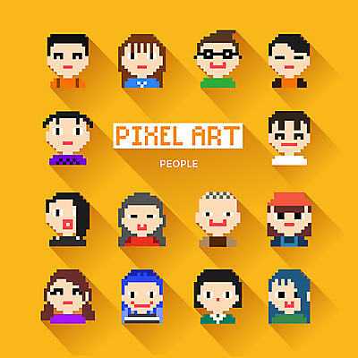 아이콘 여자 남자 얼굴 표정 여러명 앞모습 다양 웹아이콘 이모티콘 픽셀 픽셀아이콘 2D아이콘 AI파일 뷰포인트 다수 사람 신체부위 파일형식 벡터