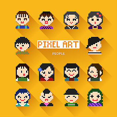 아이콘 여자 남자 얼굴 표정 여러명 앞모습 다양 웹아이콘 이모티콘 픽셀 픽셀아이콘 2D아이콘 AI파일 뷰포인트 다수 사람 신체부위 파일형식 벡터