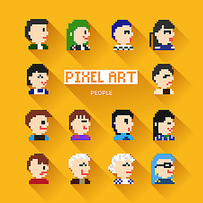 아이콘 여자 남자 얼굴 표정 여러명 옆모습 다양 웹아이콘 이모티콘 픽셀 픽셀아이콘 2D아이콘 AI파일 뷰포인트 다수 사람 신체부위 파일형식 벡터