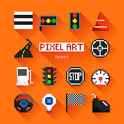 아이콘 도로 사람없음 깃발 표지판 바퀴 횡단보도 정지 석유 신호등 웹아이콘 주유소 계기판 칼라콘 픽셀 픽셀아이콘 2D아이콘 AI파일 길 교통시설 모션 알림판 보행로 안전장비 파일형식 벡터