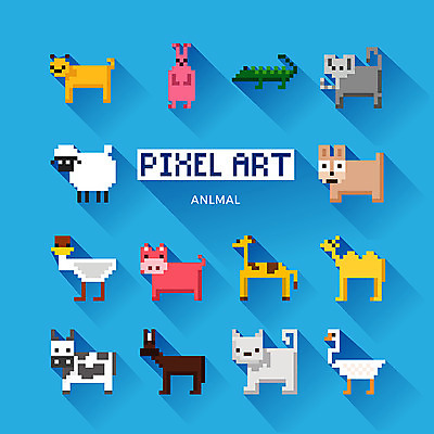 아이콘 여러마리 코끼리 오리 사람없음 고양이 토끼 양 돼지 개 기린 젖소 웹아이콘 낙타 악어 당나귀 타조 픽셀 픽셀아이콘 2D아이콘 AI파일 다수 포유류 파충류 조류 반려동물 말_동물 소 파일형식 벡터