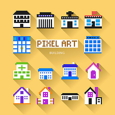 아이콘 학교 호텔 주택 병원 빌딩 사람없음 건물 상점 웹아이콘 픽셀 픽셀아이콘 2D아이콘 AI파일 건축물 교육 의학 숙소 파일형식 벡터