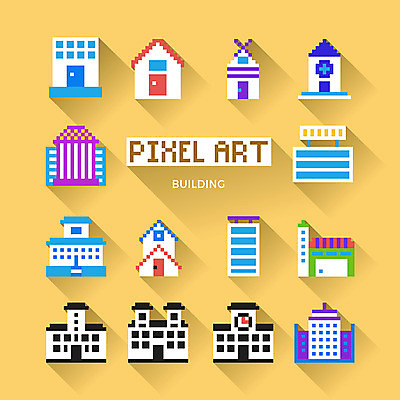 아이콘 학교 호텔 주택 병원 빌딩 사람없음 건물 상점 풍차 웹아이콘 픽셀 픽셀아이콘 2D아이콘 AI파일 건축물 교육 의학 숙소 파일형식 벡터