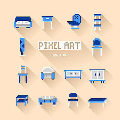아이콘 가구 의자 식탁 조명 선반 사람없음 파란색 인테리어 소파 서랍장 웹아이콘 픽셀 픽셀아이콘 2D아이콘 AI파일 디자인 컬러 생활용품 탁자 파일형식 벡터