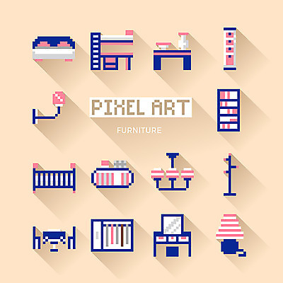 아이콘 가구 조명 사람없음 인테리어 침대 장롱 옷걸이 책상 웹아이콘 화장대 신발장 아기침대 이층침대 픽셀 픽셀아이콘 2D아이콘 AI파일 디자인 생활용품 아기용품 파일형식 벡터