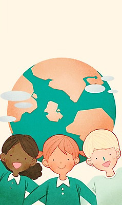 PSD 외국인 구름 여자 남자 지구 어린이 흑인 일러스트 상반신 세명 글로벌 국내일러스트 자연요소 서양인 사람 인종 파일형식