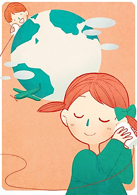 PSD 구름 여자 남자 지구 어린이 일러스트 비행기 상반신 두명 글로벌 끈 종이컵 실전화기 전화기 국내일러스트 자연요소 항공교통 대중교통 사람 컵 일회용 파일형식