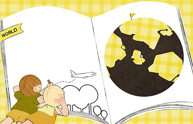 PSD 외국인 나무 여자 남자 지구 어린이 엎드리기 일러스트 비행기 프레임 상반신 두명 책 세계 글로벌 연필 깃발 그림 프레임일러스트 국내일러스트 식물 항공교통 모션 학용품 대중교통 사람 인종 필기구 파일형식