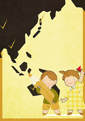 전신 PSD 여자 남자 어린이 세계지도 일러스트 표시 색연필 서기 웃음 두명 깃발 국내일러스트 지도 모션 학용품 표정 사람 세계 파일형식