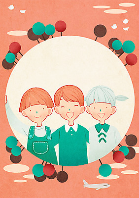 PSD 외국인 나무 구름 여자 남자 지구 어린이 일러스트 조류 하늘 비행기 서기 웃음 상반신 세명 친구 글로벌 국내일러스트 자연요소 식물 동물 관계 항공교통 모션 대중교통 표정 사람 인종 파일형식