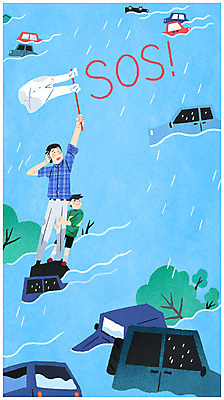 전신 PSD 나무 남자 어린이 일러스트 자동차 서기 안전 성인 두명 여름 비 홍수 장마 sos 구조요청 국내일러스트 자연요소 식물 계절 육상교통 모션 날씨 사람 비_날씨 구출 자연재해 파일형식