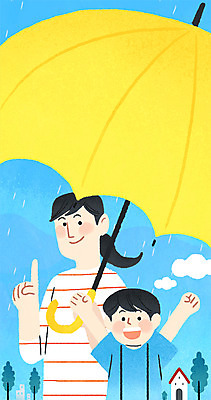 PSD 나무 구름 여자 남자 어린이 일러스트 우산 주택 서기 상반신 성인 두명 여름 비 우비 장마 국내일러스트 자연요소 식물 옷 계절 모션 날씨 사람 건물 비_날씨 파일형식