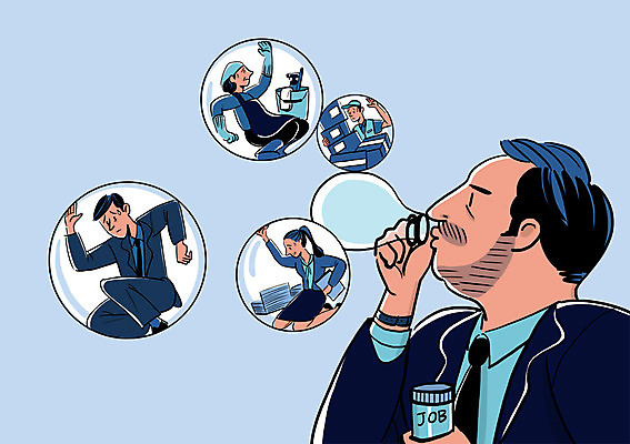 PSD 여자 남자 일러스트 CEO 여러명 상반신 성인 금지 직장인 비눗방울 사장 불안 불만 나쁜 차별 비정규직 국내일러스트 직업 감정 다수 비즈니스 사람 파일형식