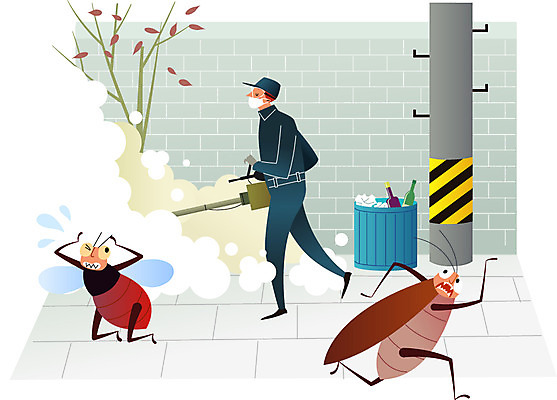 전신 나무 남자 벽 일러스트 한명 성인 여름 쓰레기통 연기 해충 쓰레기 전봇대 파리_프랑스 파리_곤충 살충제 바퀴벌레 방역 소독 국내일러스트 AI파일 식물 1 계절 공공시설 곤충 사람 프랑스 벌레 파일형식 벡터