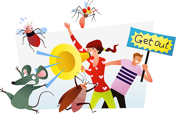 여자 남자 일러스트 상반신 성인 두명 여름 스피커 확성기 팻말 살충 해충 벌레 쥐 꾸지람 파리_프랑스 파리_곤충 바퀴벌레 모기 국내일러스트 AI파일 계절 음향기기 곤충 프레임 사람 프랑스 설치류 체벌 파일형식 벡터