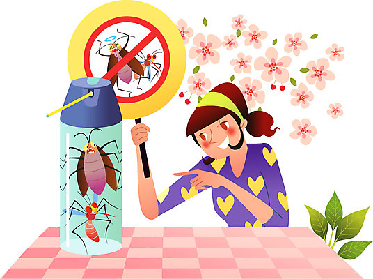 여자 꽃 일러스트 나뭇잎 한명 상반신 성인 여름 살충 표지판 해충 벌레 구속 살충제 바퀴벌레 모기 국내일러스트 AI파일 식물 1 계절 곤충 컨셉 잎 알림판 사람 파일형식 벡터