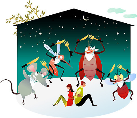 전신 나무 구름 여자 남자 포크 일러스트 앉기 성인 두명 여름 칼 해충 벌레 쥐 초승달 공격 위협 파리_곤충 포위 바퀴벌레 모기 포박 국내일러스트 AI파일 자연요소 식물 식기 계절 곤충 모션 사람 달 설치류 묶기 파일형식 벡터