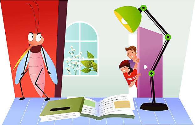 여자 남자 꽃 벽 일러스트 창문 탁자 나뭇잎 조명 상반신 성인 두명 책 여름 스탠드 해충 벌레 모기 국내일러스트 AI파일 식물 계절 가구 곤충 잎 사람 파일형식 벡터