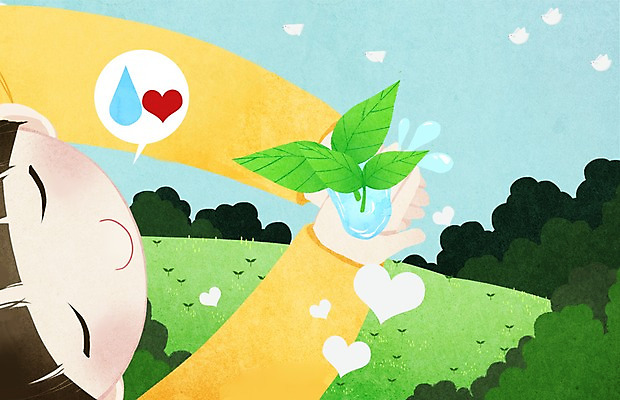 PSD 식물 남자 어린이 일러스트 자연 조류 하늘 한명 초원 상반신 물 새싹 자연보호 물방울 하트 절약 물절약 국내일러스트 자연요소 모양 동물 1 컨셉 사람 보호 생태계 파일형식