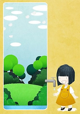 전신 PSD 나무 여자 어린이 일러스트 조류 하늘 한명 서기 초원 물 절약 수도꼭지 물절약 국내일러스트 자연요소 식물 동물 1 컨셉 모션 사람 파일형식