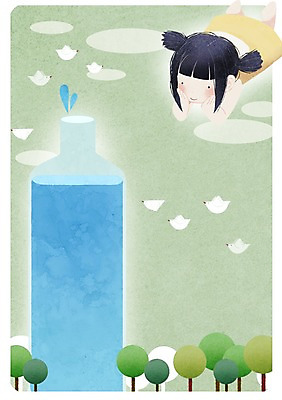 전신 PSD 나무 구름 여자 어린이 엎드리기 일러스트 조류 하늘 한명 물 절약 물병 물절약 국내일러스트 자연요소 식물 동물 1 컨셉 모션 사람 물통 파일형식