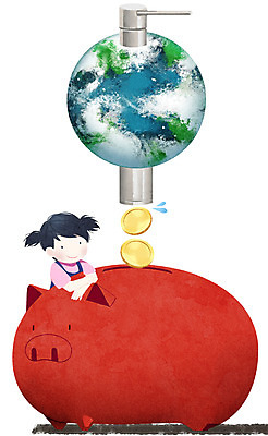 PSD 여자 어린이 돈 일러스트 한명 웃음 상반신 물 동전 저축 돼지저금통 절약 수도꼭지 물절약 금융의날 국내일러스트 자연요소 1 컨셉 표정 사람 금융 저금통 재산 파일형식 법정기념일