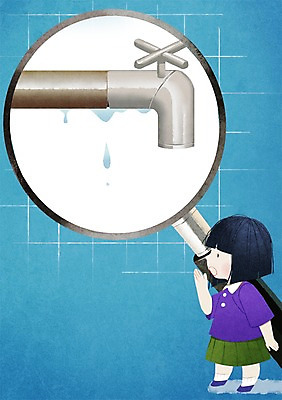 전신 PSD 여자 어린이 일러스트 돋보기 한명 서기 물 손상 물방울 절약 수도꼭지 물절약 국내일러스트 자연요소 1 컨셉 모션 사람 파일형식