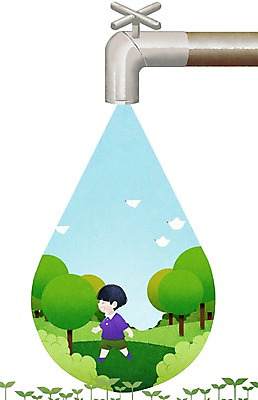 전신 PSD 나무 여자 어린이 일러스트 자연 조류 하늘 한명 서기 초원 물 새싹 물방울 절약 수도꼭지 물절약 국내일러스트 자연요소 식물 동물 1 컨셉 모션 사람 생태계 파일형식