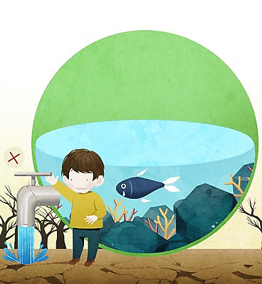 전신 PSD 나무 남자 지구 어린이 일러스트 건조 어류 한명 서기 물 돌_바위 절약 어항 눈물 수도꼭지 가뭄 물절약 낭비 국내일러스트 자연요소 식물 1 감정 컨셉 모션 날씨 사람 수중동물 파일형식