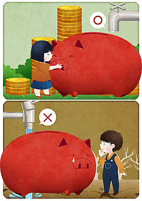 전신 PSD 나무 여자 남자 어린이 일러스트 자연 건조 서기 초원 두명 물 동전 돼지저금통 절약 비교 눈물 수도꼭지 물절약 낭비 금융의날 국내일러스트 자연요소 식물 감정 컨셉 돈 모션 사람 저금통 생태계 파일형식 법정기념일