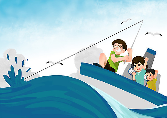 PSD 여자 남자 아들 어린이 바다 일러스트 가족 갈매기 엄마 낚시 서기 상반신 성인 세명 여름 여름휴가 바캉스 파이팅 아빠 선박 국내일러스트 계절 수상교통 관계 모션 조류 레저 휴가 사람 파일형식 여름_계절