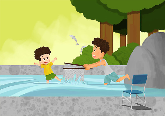 전신 PSD 나무 여자 남자 아들 어린이 의자 일러스트 가족 낚시 성인 두명 여름 여름휴가 바캉스 계곡 돌_바위 뜰채 아빠 국내일러스트 식물 계절 가구 관계 레저 휴가 사람 낚시용품 파일형식 여름_계절